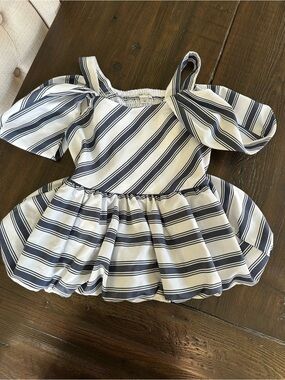 Habitual White and Navy Striped Peplum Top